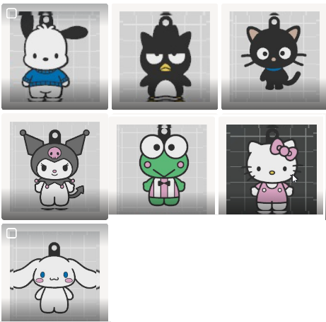 Llavero colección Sanrio plano -  hello kitty, keroppi, cinnamoroll, kuromi, chococat, batztmaru, pochacco